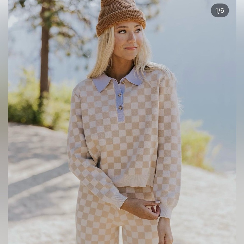 Roolee Lost in the Rhythm Checkered Sweater with Collar